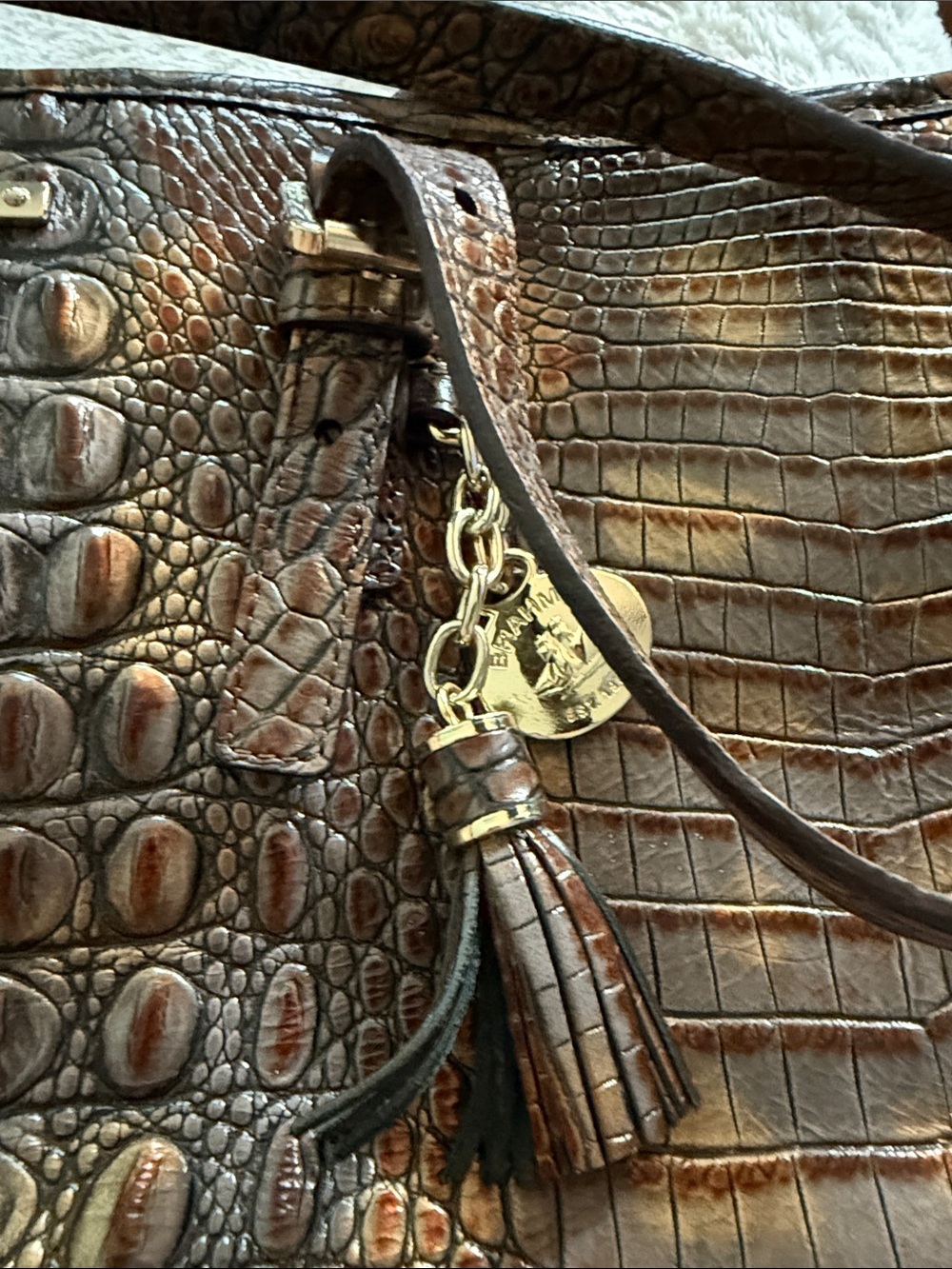 Brahmin Medium Asher Tote Pecan Melbourne Croc Embossed Leather Shoulder Bag - Picture 2 of 16